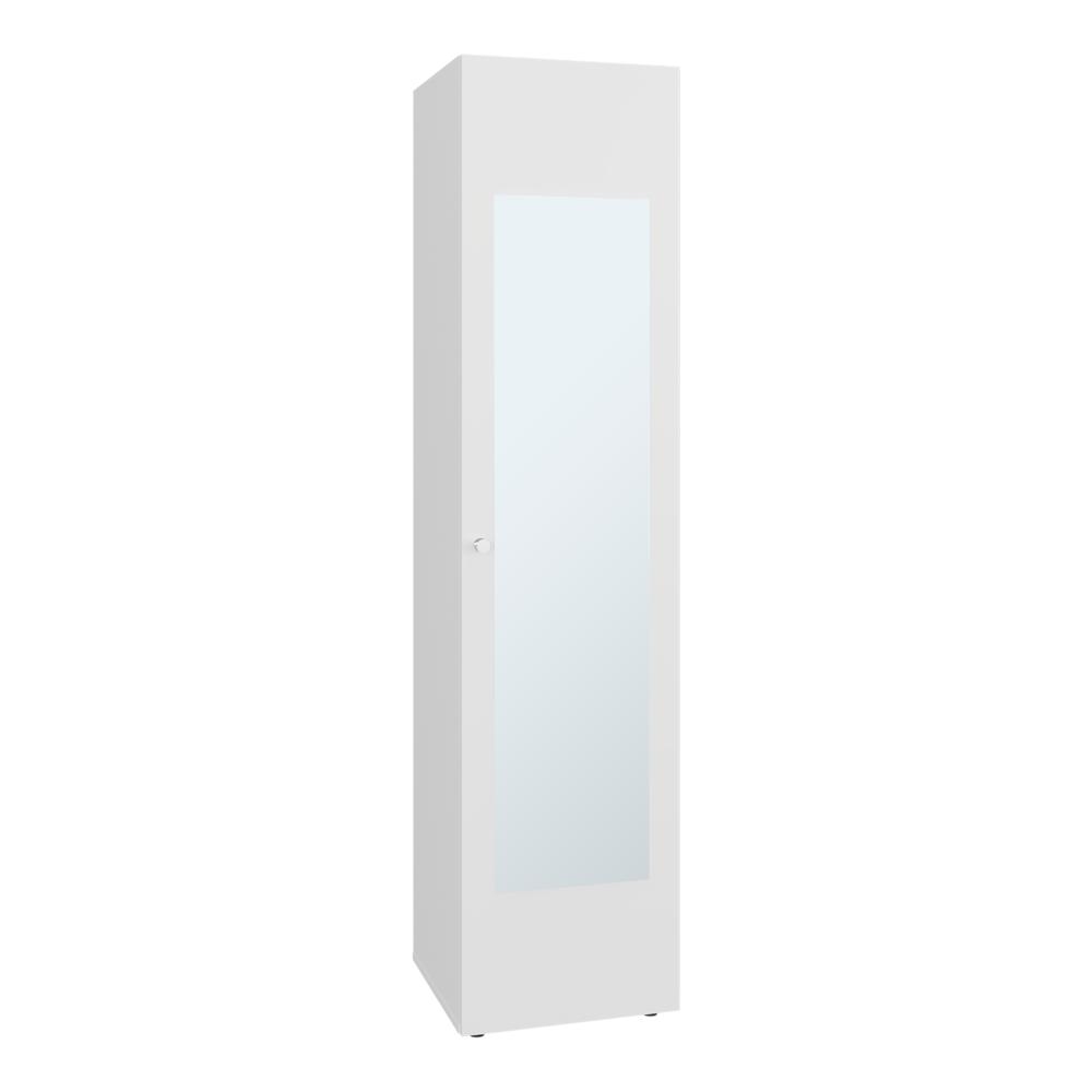 Closet Con Espejo Alma, Blanco Duqueza, Una puerta abatible y entrepaños para guardar ropa ZF