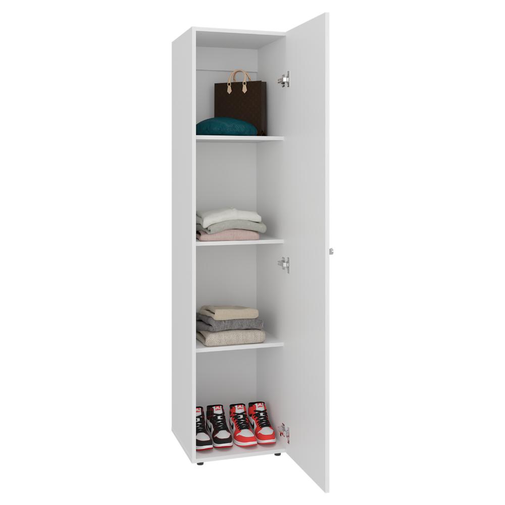 Closet Con Espejo Alma, Blanco Duqueza, Una puerta abatible y entrepaños para guardar ropa ZF