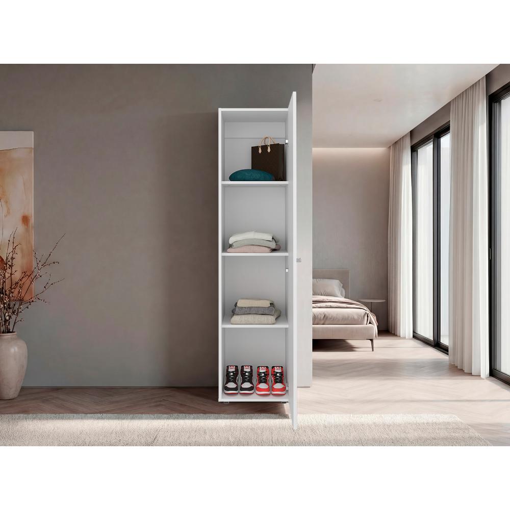 Closet Con Espejo Alma, Blanco Duqueza, Una puerta abatible y entrepaños para guardar ropa ZF