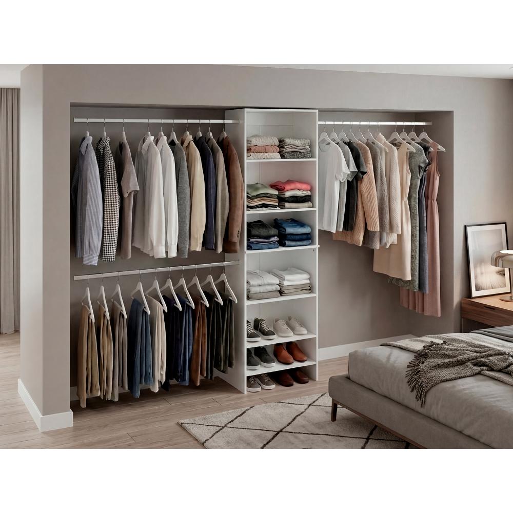 Closet Abierto Westport, Blanco, Con cuatro entrepaños y tres tubos cromados ZF