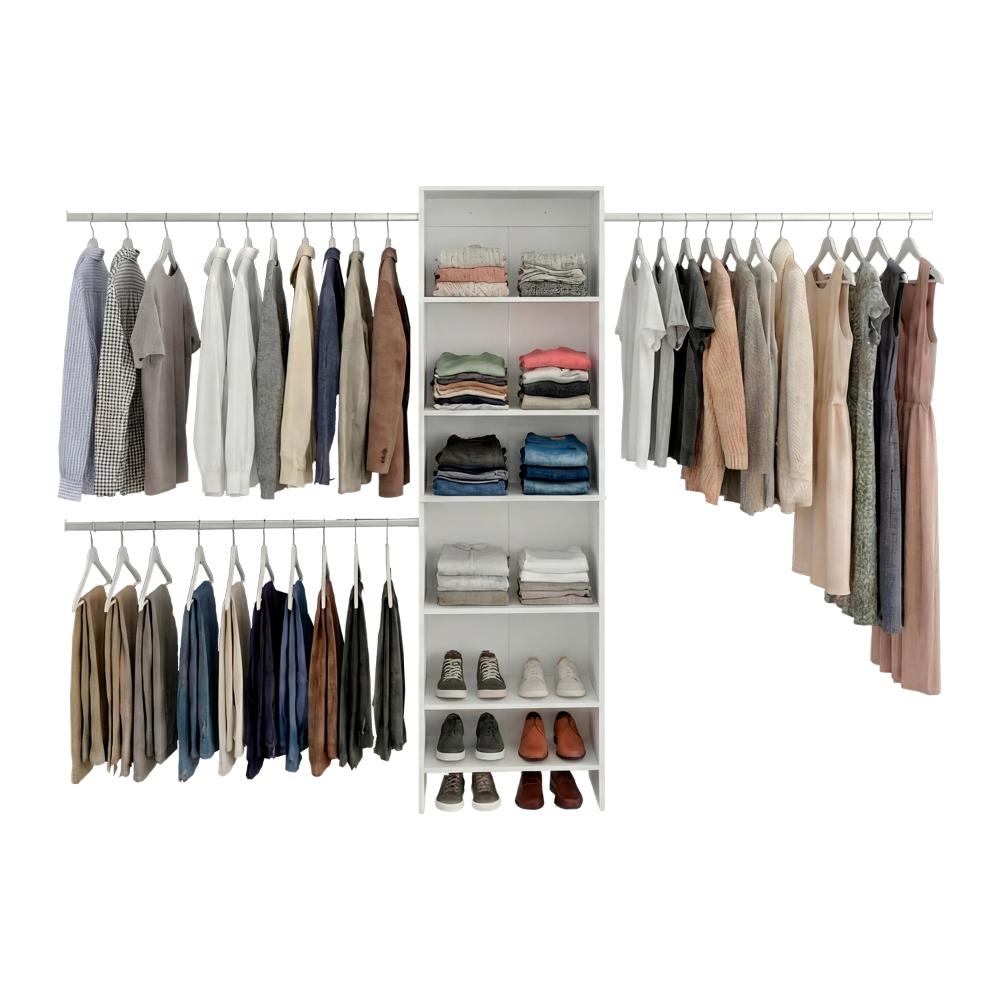 Closet Abierto Westport, Blanco, Con cuatro entrepaños y tres tubos cromados ZF