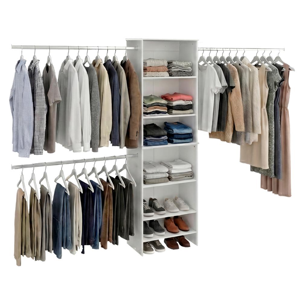 Closet Abierto Westport, Blanco, Con cuatro entrepaños y tres tubos cromados ZF