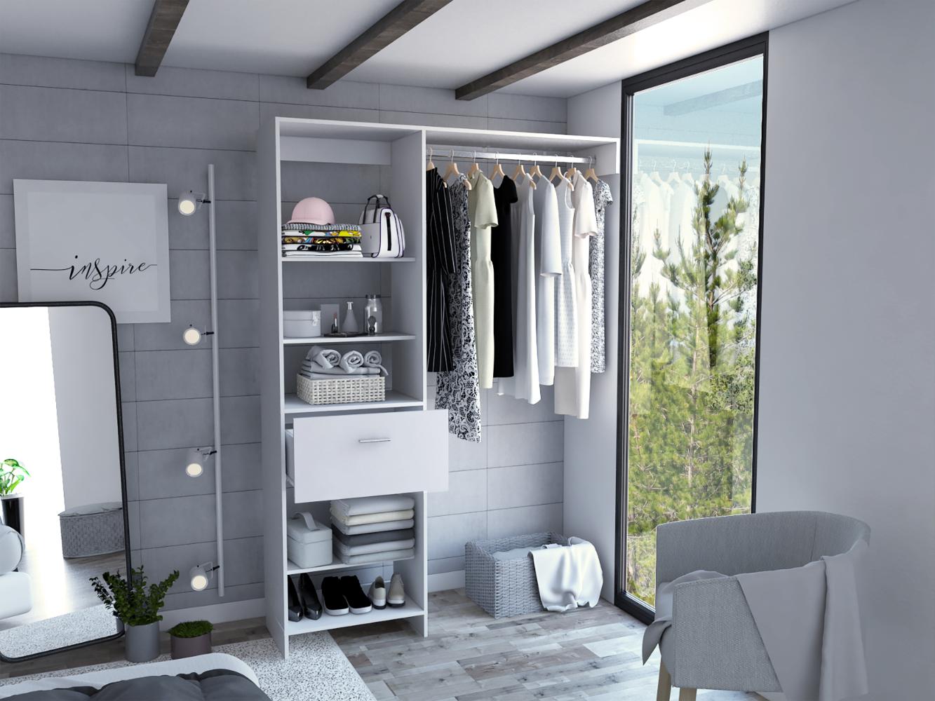 Closet Delhi 150, Blanco Duqueza, con tres entrepaños y un tubo para colgar ropa ZF