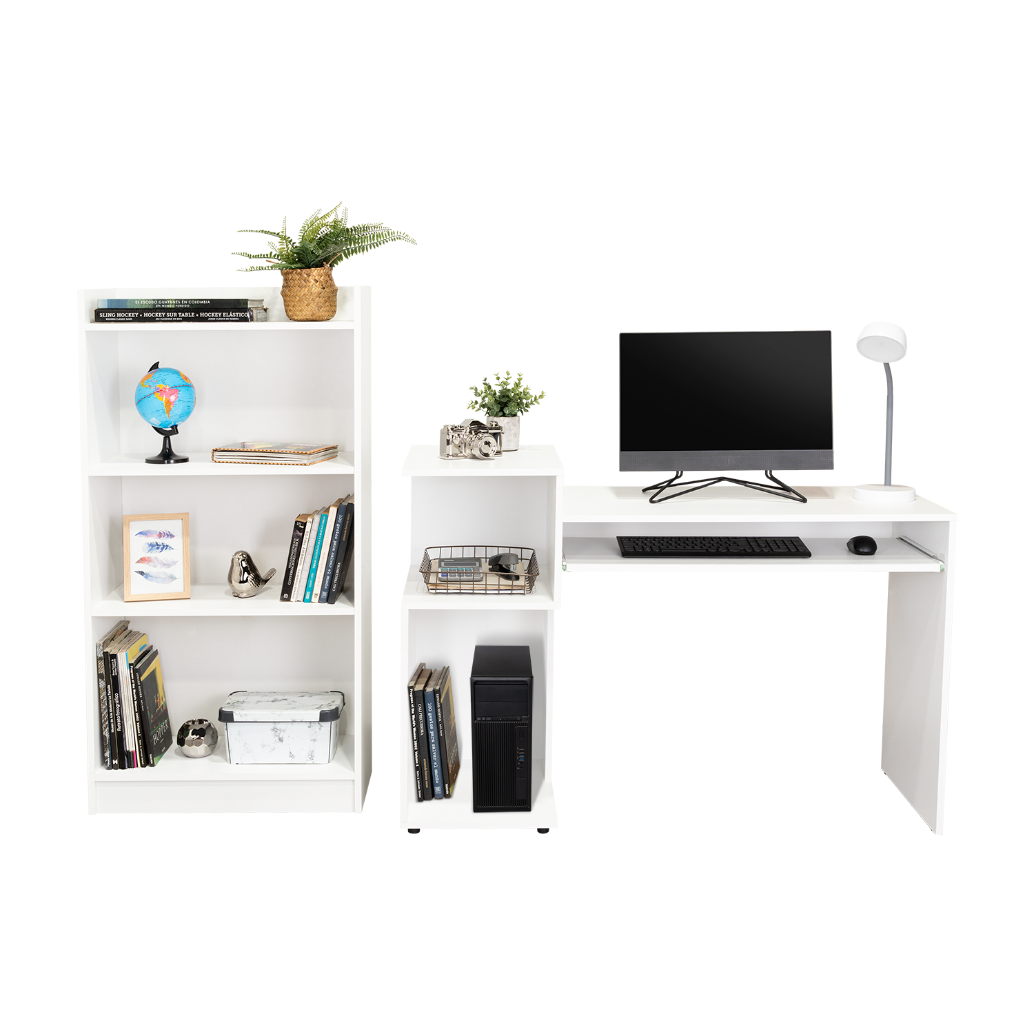 Combo para Oficina Izan, Blanco, Incluye Escritorio y Biblioteca