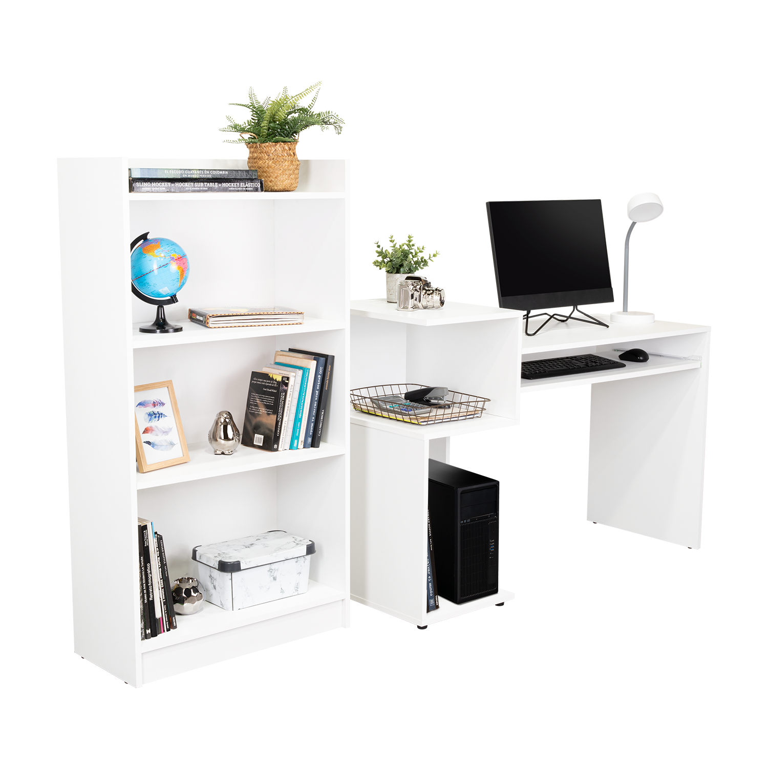 Combo para Oficina Izan, Blanco, Incluye Escritorio y Biblioteca