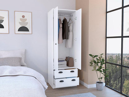 Closet Agata, Blanco Marqueza, con dos cajones y tubo cromado ZF - VIRTUAL MUEBLES