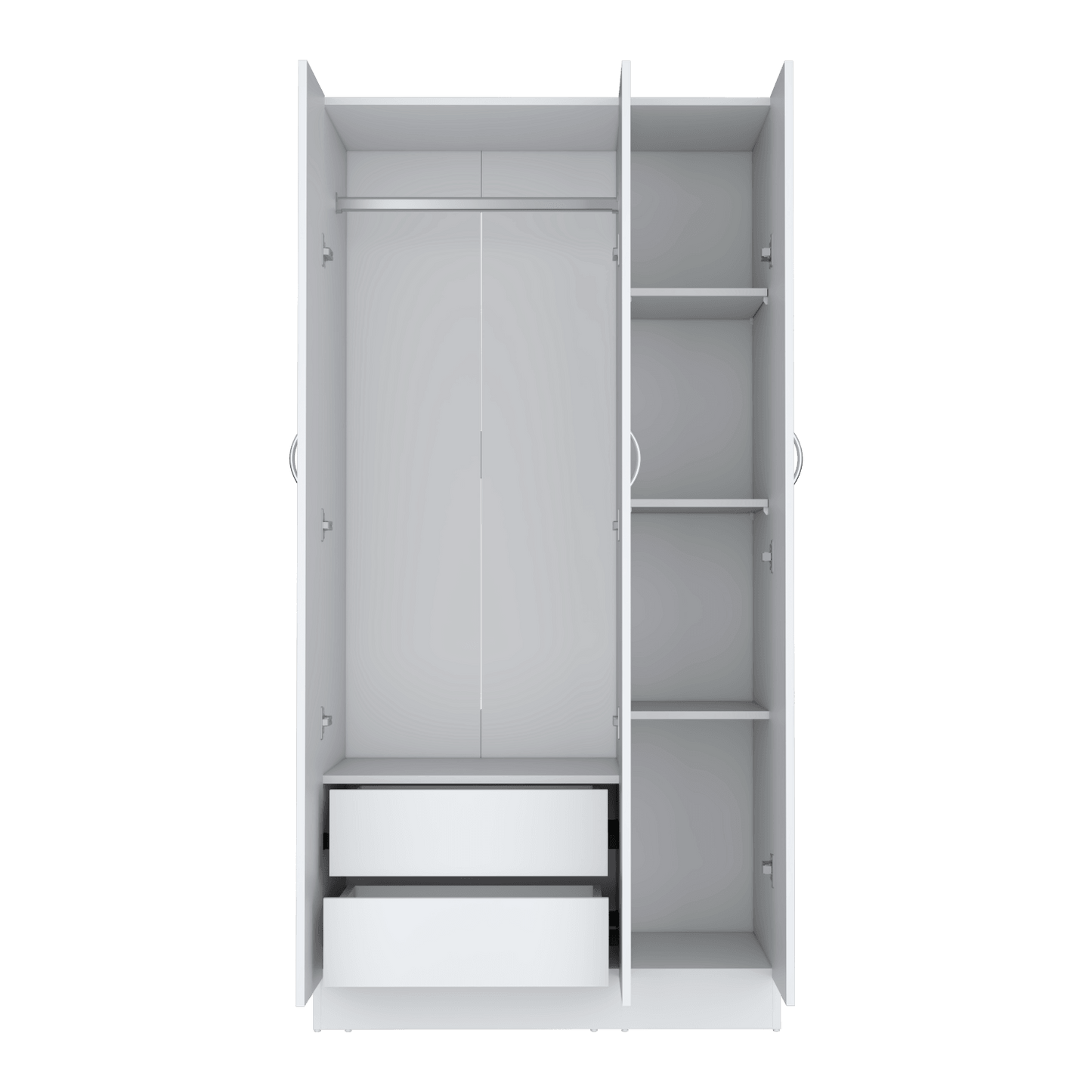 Closet Orbe, Blanco Duqueza, con dos cajones, cuatro entrepaños y tubo cromado ZF - VIRTUAL MUEBLES