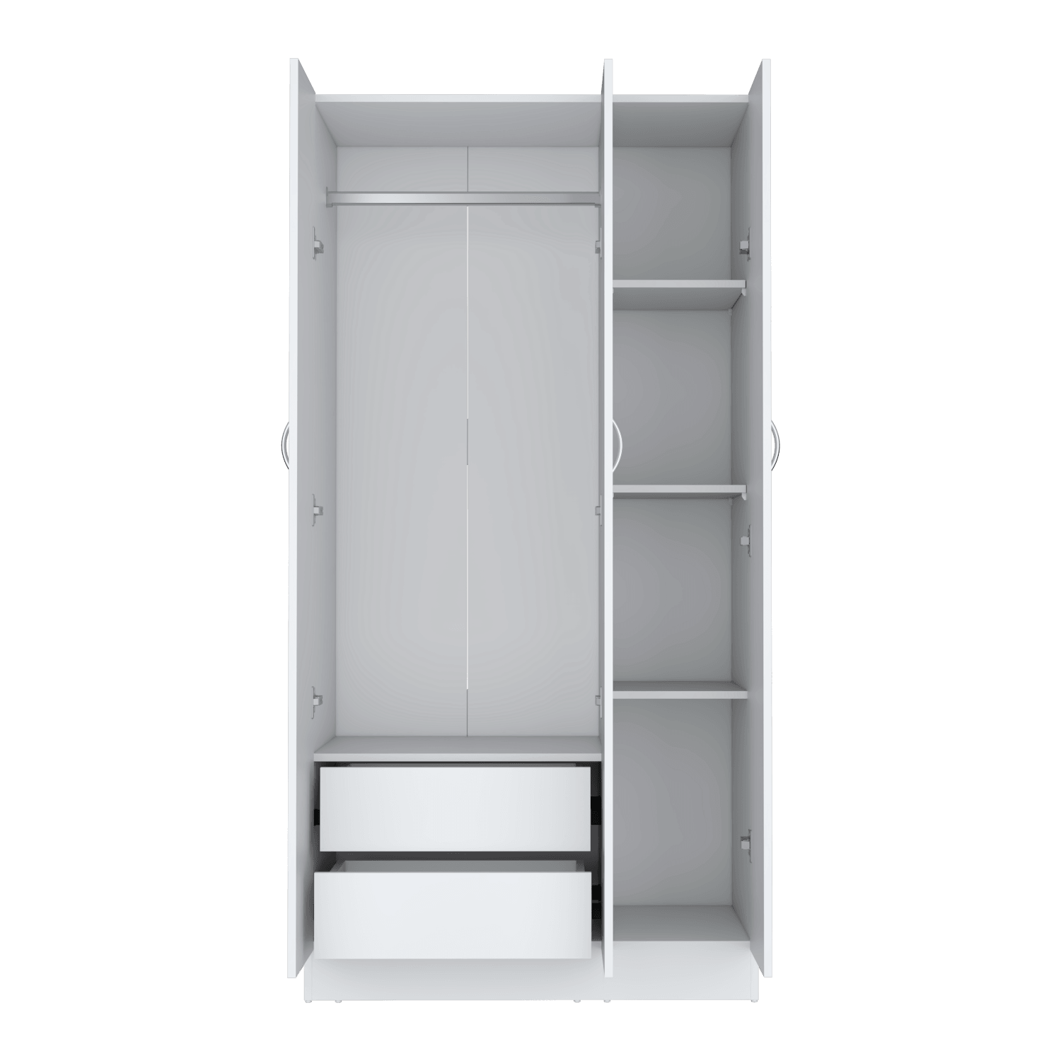 Closet Orbe, Blanco Duqueza, con dos cajones, cuatro entrepaños y tubo cromado ZF - VIRTUAL MUEBLES