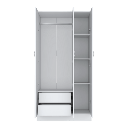 Closet Orbe, Blanco Duqueza, con dos cajones, cuatro entrepaños y tubo cromado ZF - VIRTUAL MUEBLES