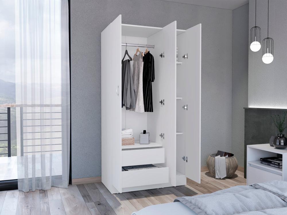 Closet Orbe, Blanco Duqueza, con dos cajones, cuatro entrepaños y tubo cromado ZF - VIRTUAL MUEBLES