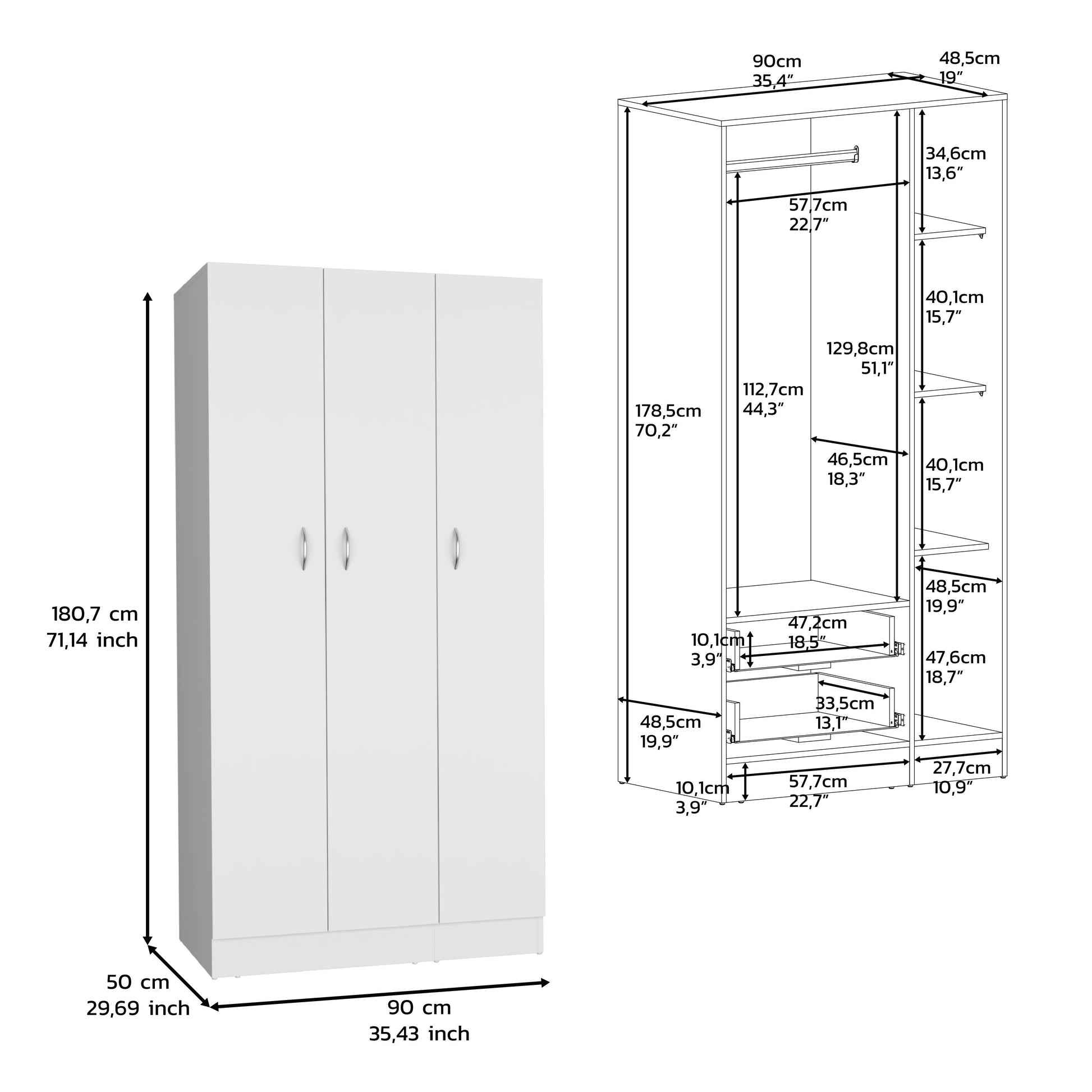 Closet Orbe, Blanco Duqueza, con dos cajones, cuatro entrepaños y tubo cromado ZF - VIRTUAL MUEBLES