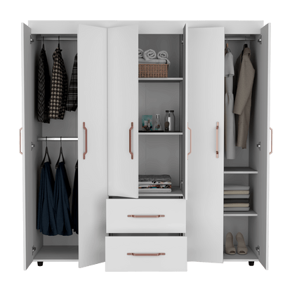 Closet Golden, Blanco y Oro Rosa, Variedad de Entrepaños y Seis Puertas Abatibles - VIRTUAL MUEBLES