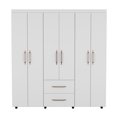 Closet Golden, Blanco y Oro Rosa, Variedad de Entrepaños y Seis Puertas Abatibles - VIRTUAL MUEBLES