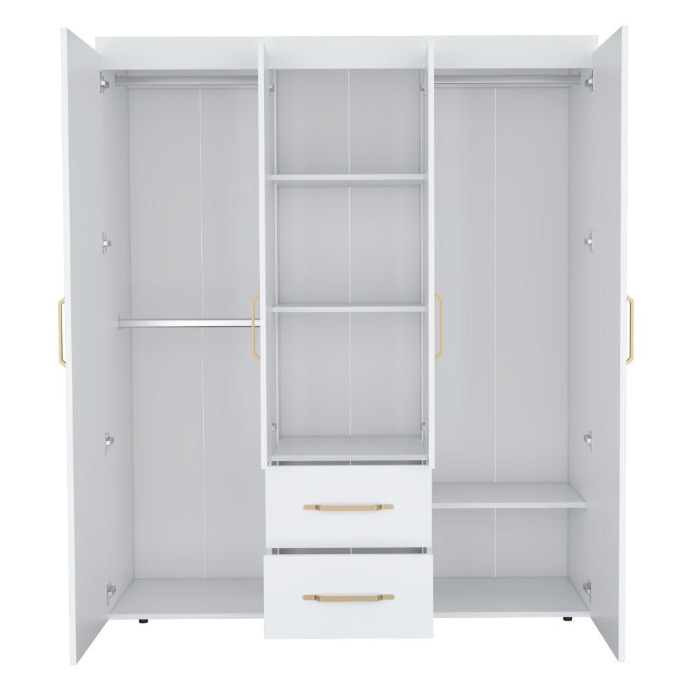 Closet Bariloche Bombay Eco, Blanco Duqueza y Dorado, Con Variedad De Entrepaños y Cuatro Puertas Abatibles ZF