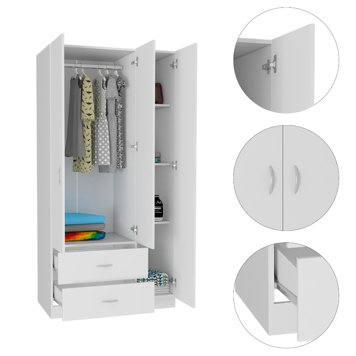 Closet América, Blanco, con Dos Cajones y Variedad de Entrepaños