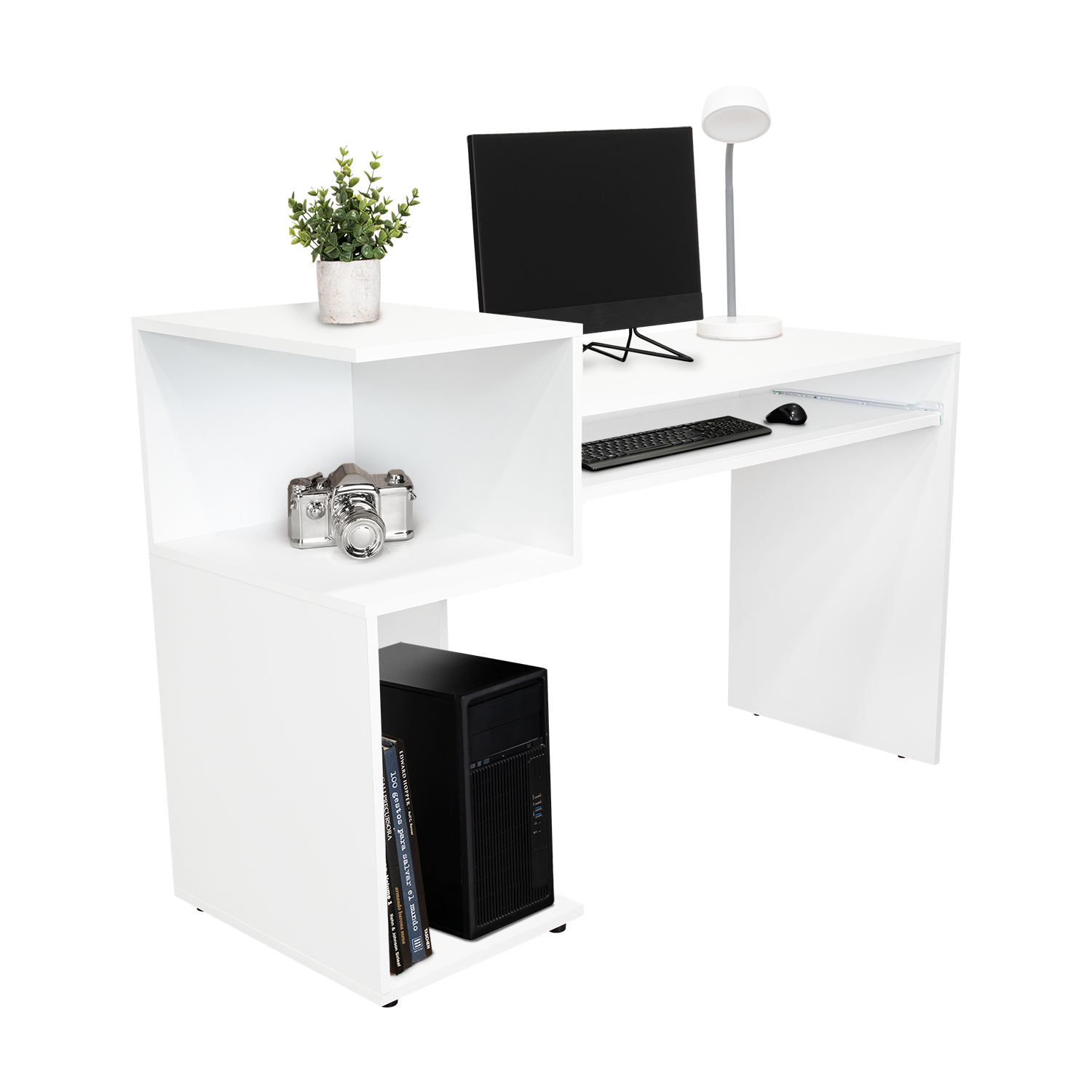 Combo Para Oficina Izan, Blanco, Incluye Escritorio y Biblioteca