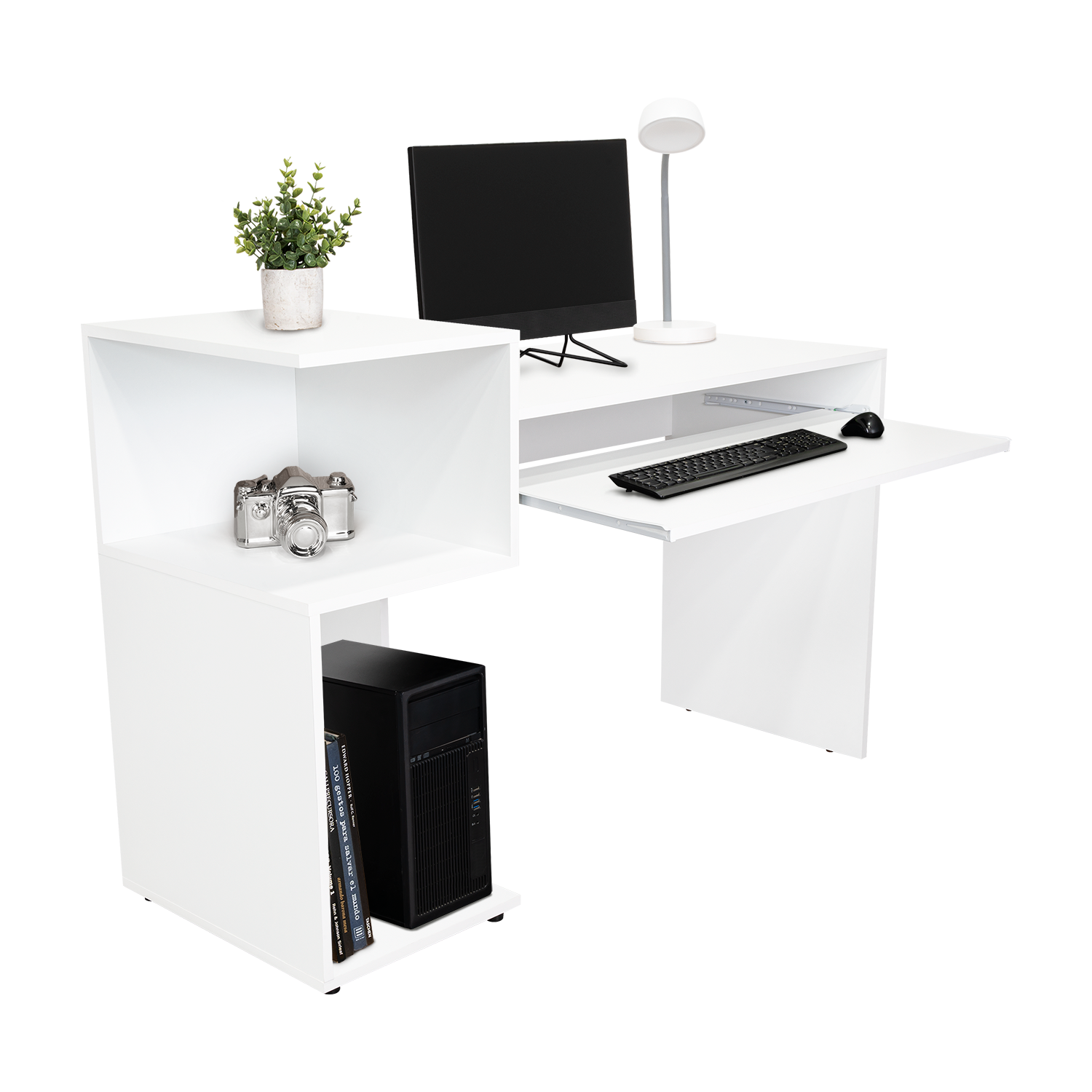 Combo Para Oficina Izan, Blanco, Incluye Escritorio y Biblioteca