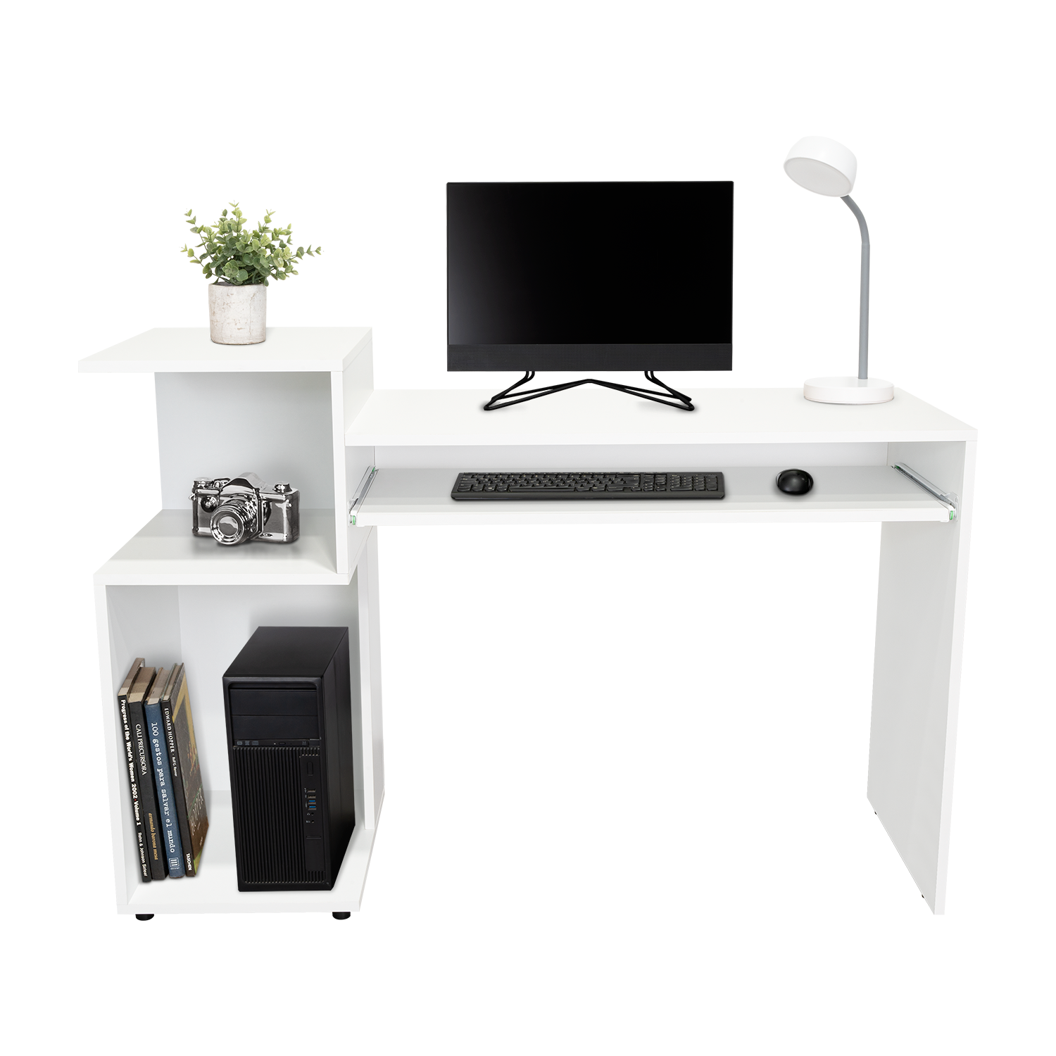 Combo Para Oficina Izan, Blanco, Incluye Escritorio y Biblioteca