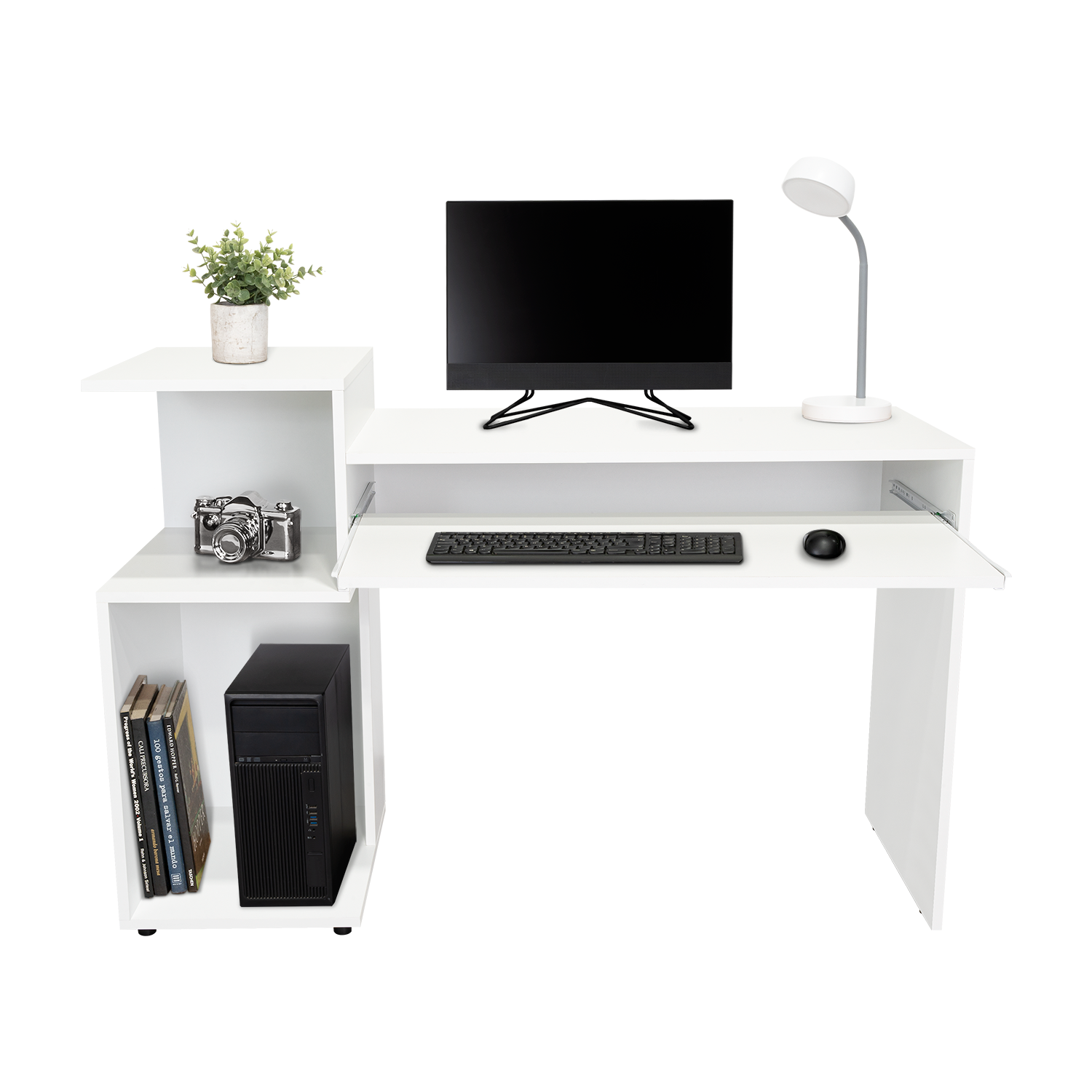 Combo Para Oficina Izan, Blanco, Incluye Escritorio y Biblioteca