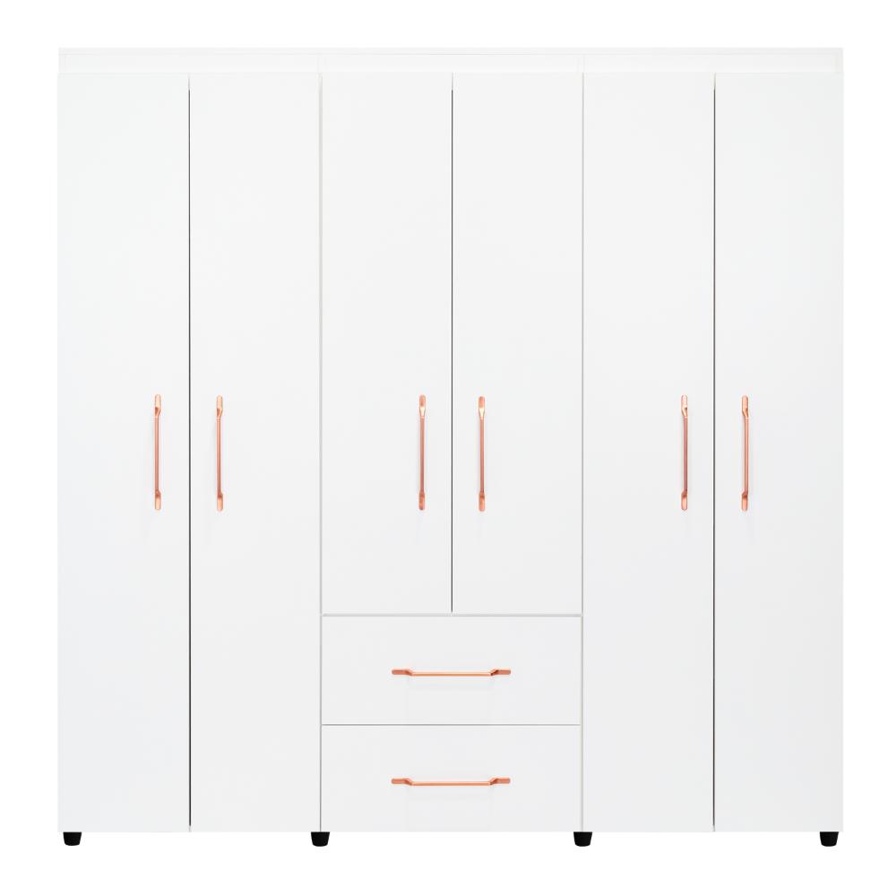 Closet Golden, Blanco y Oro Rosa, Variedad de Entrepaños y Seis Puertas Abatibles