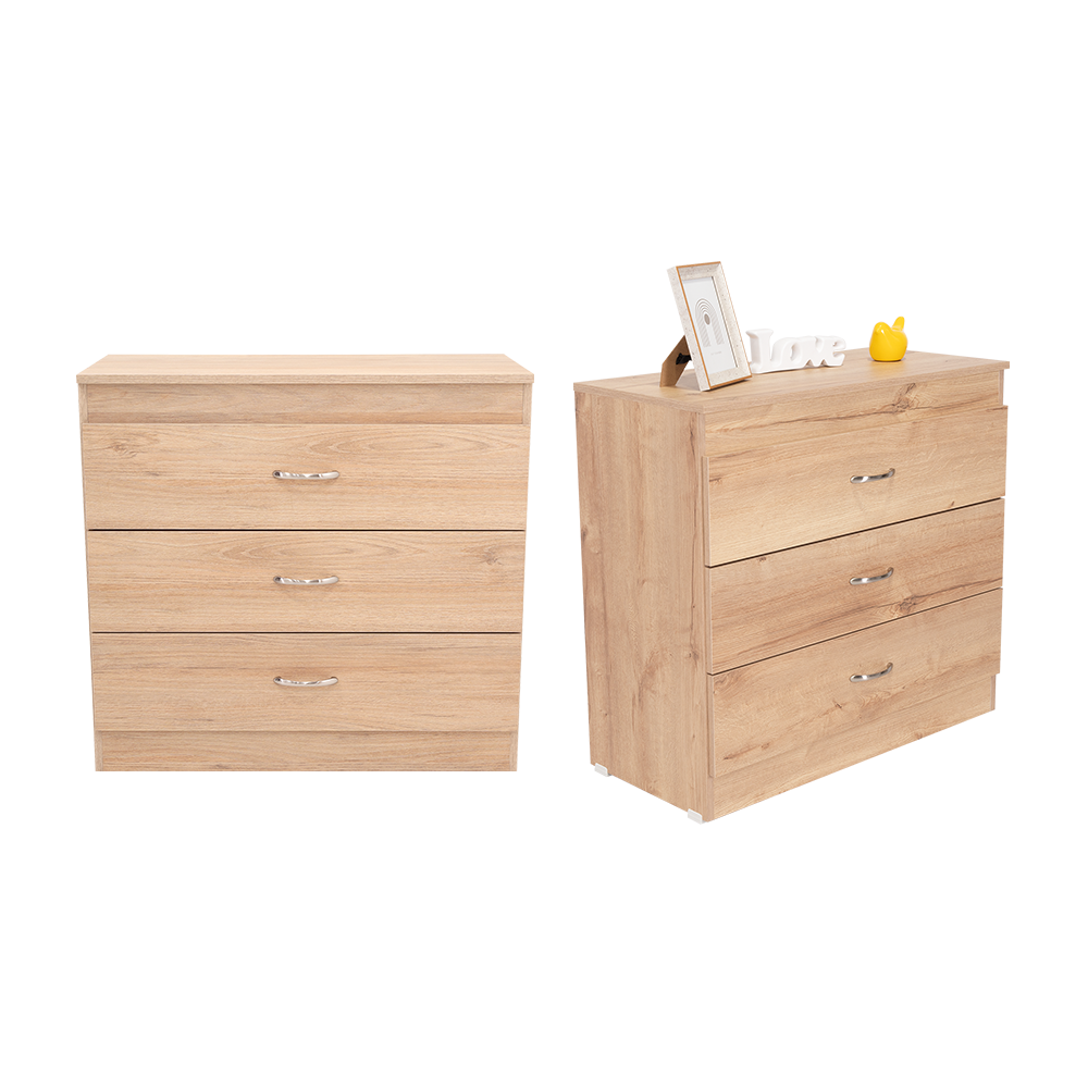 Set de 2 Organizadores Conor, Beige y Blanco, con Tres Cajones Organizadores y Manijas Metálicas