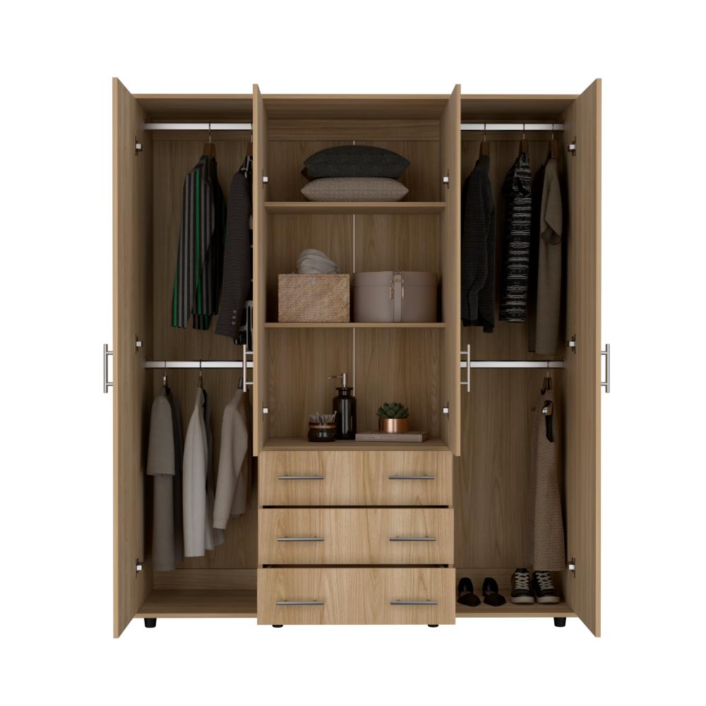 Closet Fontana, Fresno Europeo, con Cuatro Tubos Para Colgar Ropa y Zapatero En La Parte Inferior