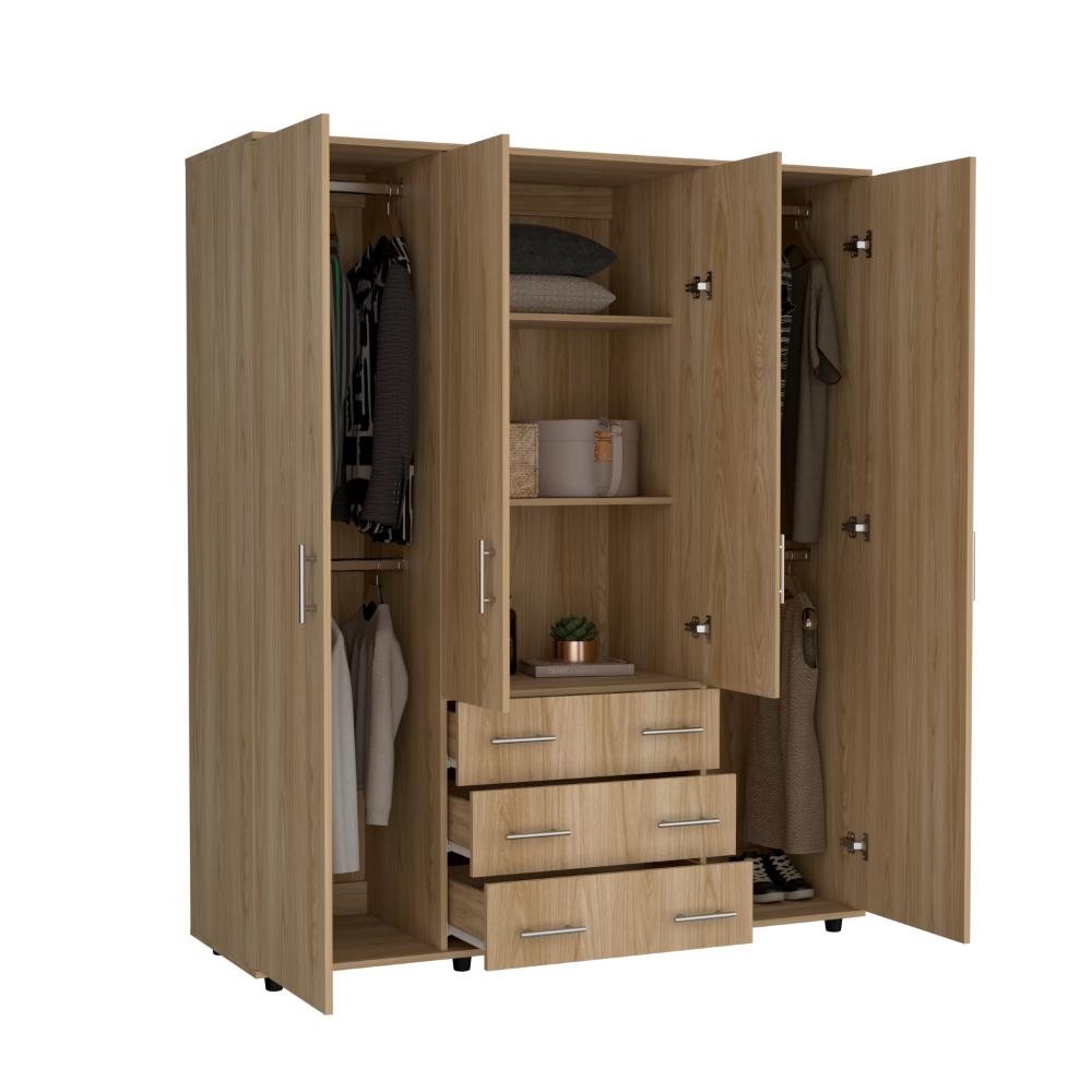 Closet Fontana, Fresno Europeo, con Cuatro Tubos Para Colgar Ropa y Zapatero En La Parte Inferior