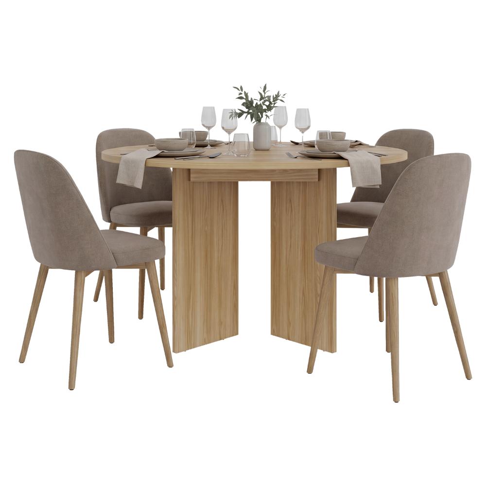 Mesa para Comedor Ted Circular, Fresno Europeo, con Puestos para 4 personas, No Incluye Sillas ZF