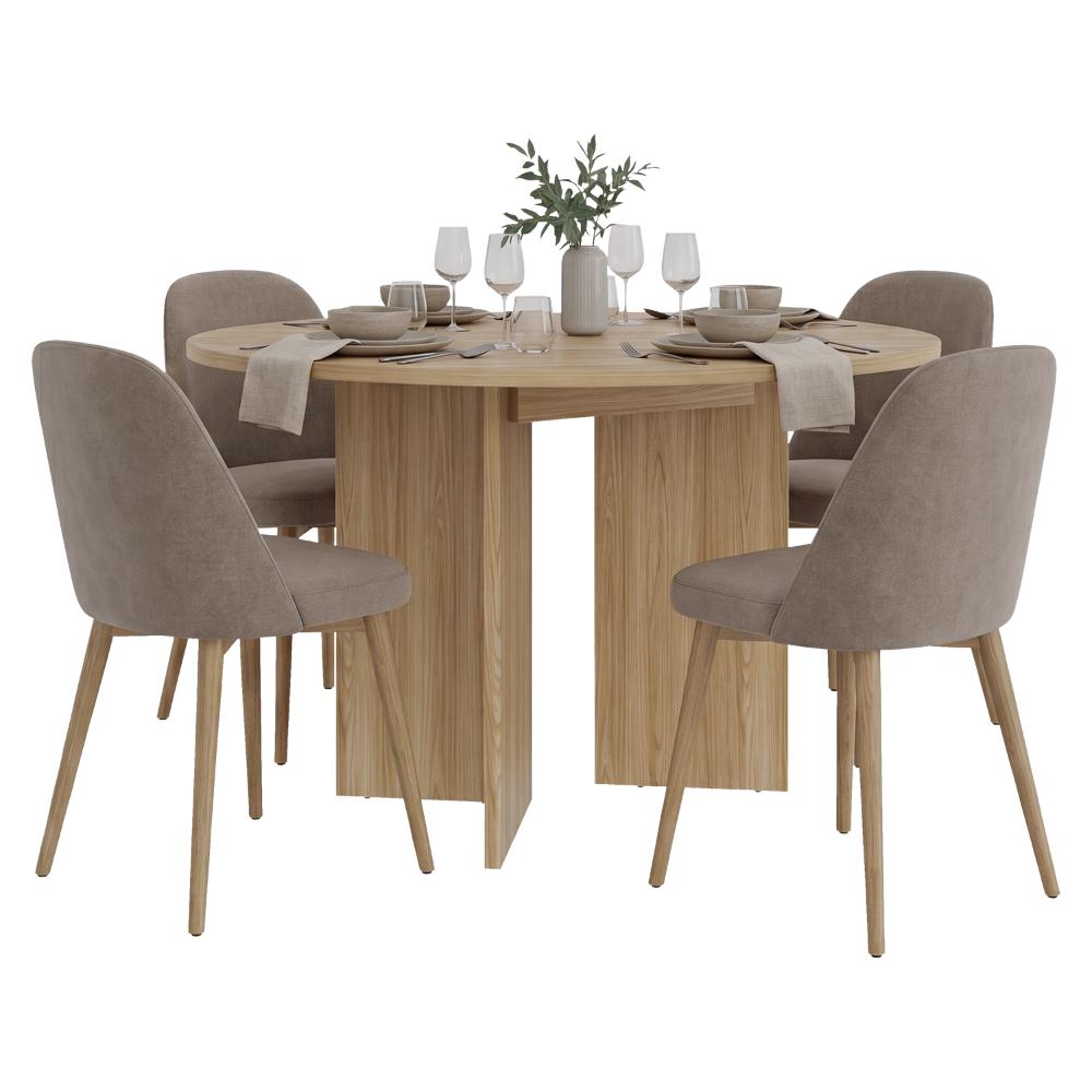 Mesa para Comedor Ted Circular, Fresno Europeo, con Puestos para 4 personas, No Incluye Sillas ZF