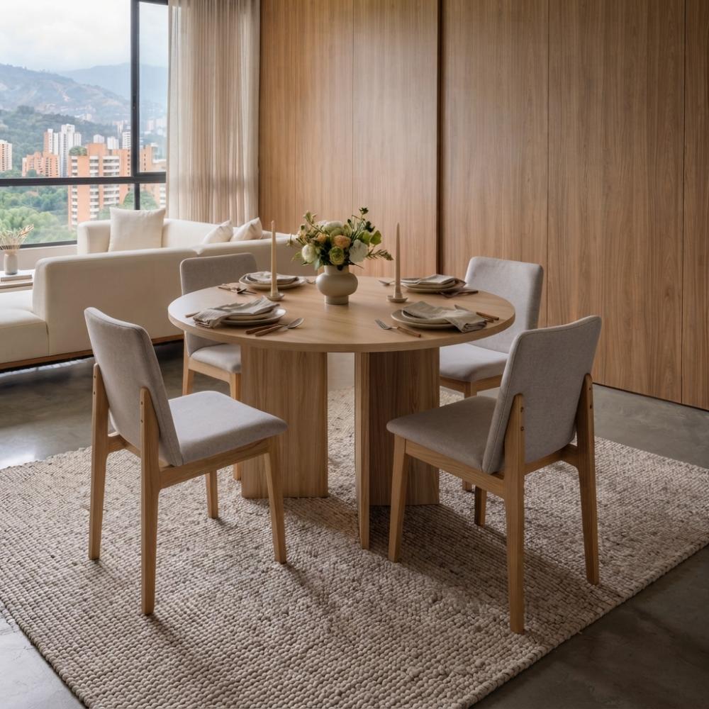 Mesa para Comedor Ted Circular, Fresno Europeo, con Puestos para 4 personas, No Incluye Sillas ZF
