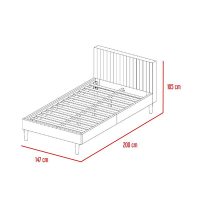 Cama Doble Tania, Gris Crema, madera roble tapizada