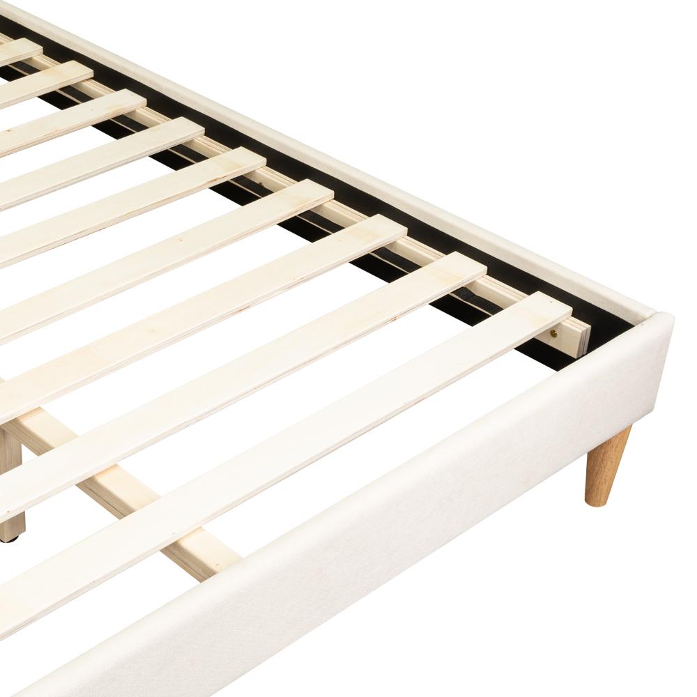 Cama Doble Tania, Gris Crema, madera roble tapizada