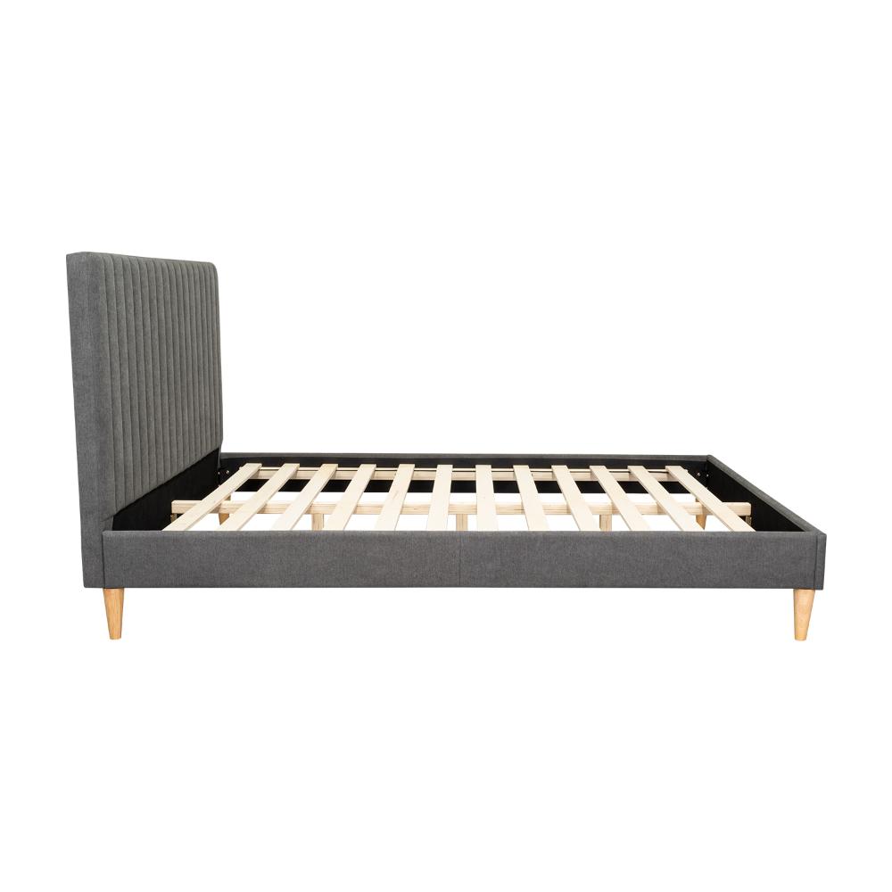 Cama Doble Tania, Gris Oscuro, madera roble tapizada