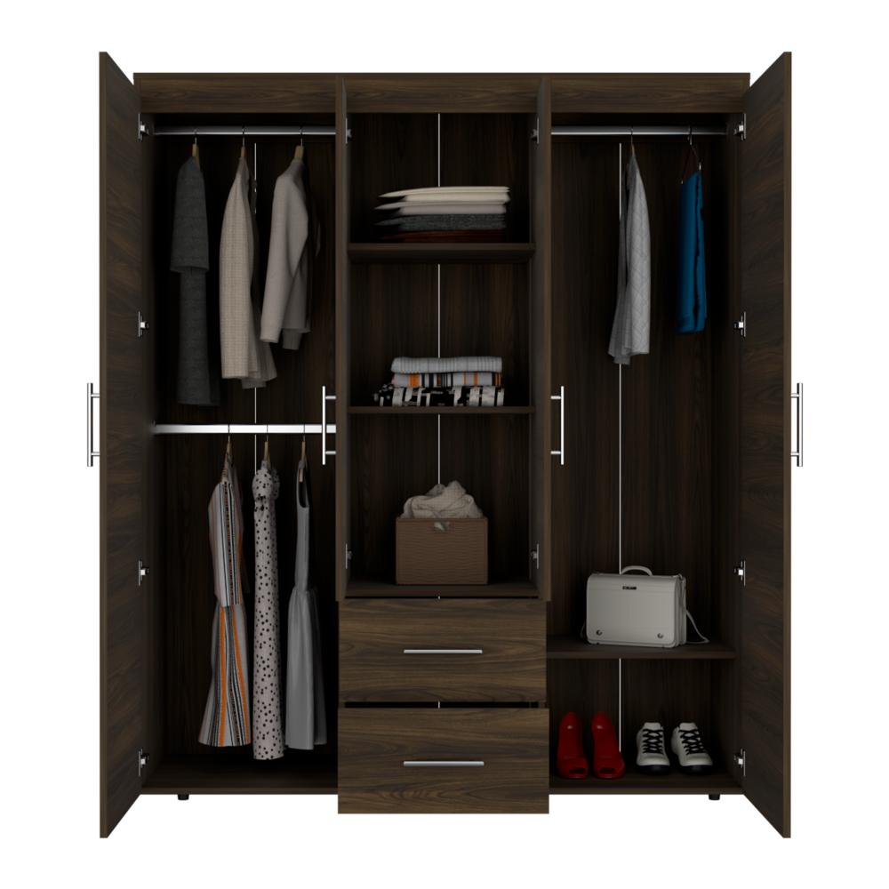 Closet Bariloche Bombay Eco, Nogal Europeo, con Variedad de Entrepaños y Cuatro Puertas Abatibles