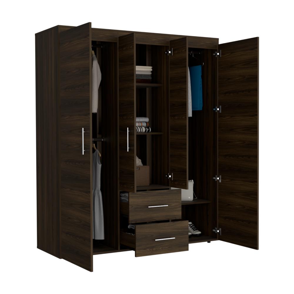 Closet Bariloche Bombay Eco, Nogal Europeo, con Variedad de Entrepaños y Cuatro Puertas Abatibles