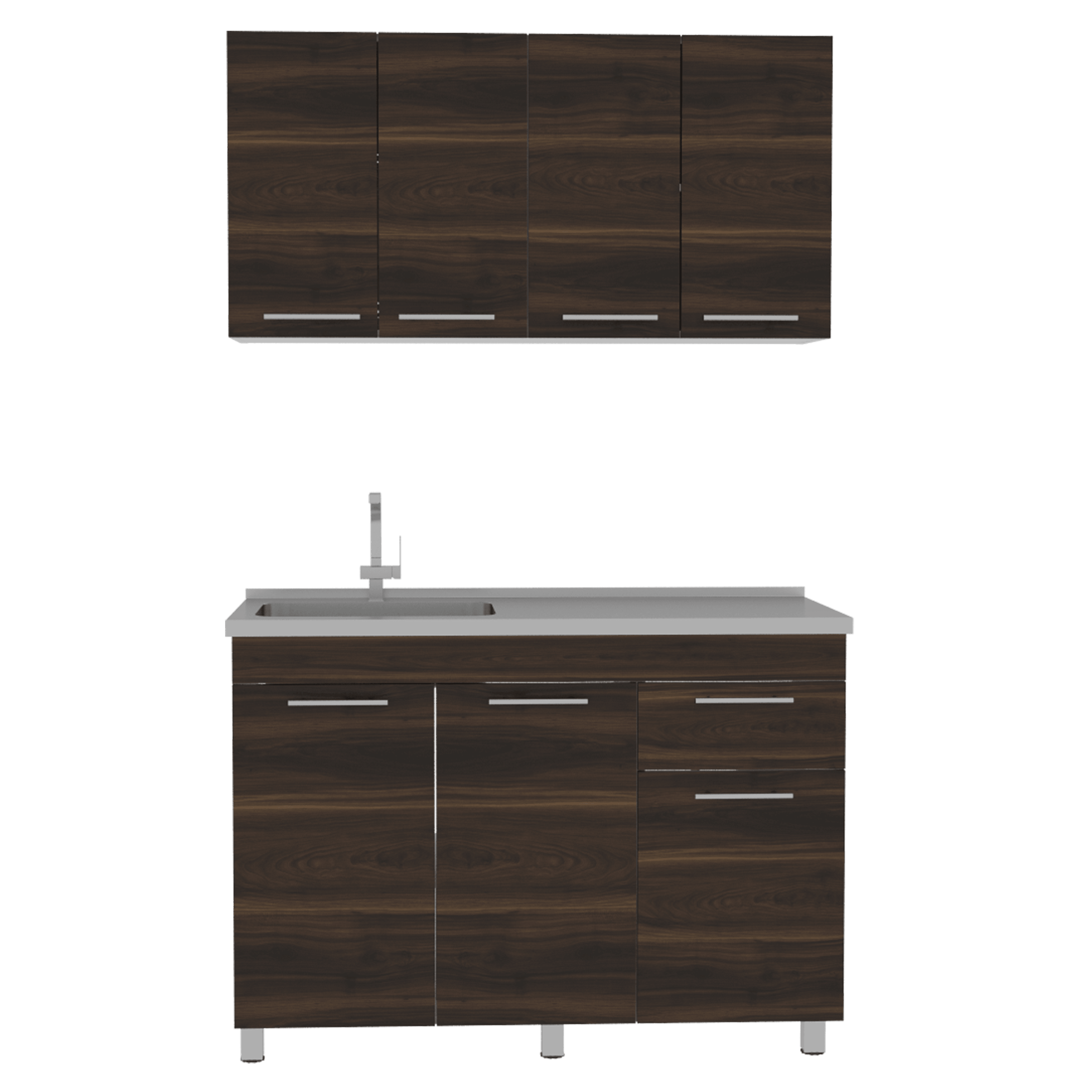 Cocina Integral Ameralto, Blanco y Caoba, Sirve para Mesón Derecho e Izquierdo - VIRTUAL MUEBLES