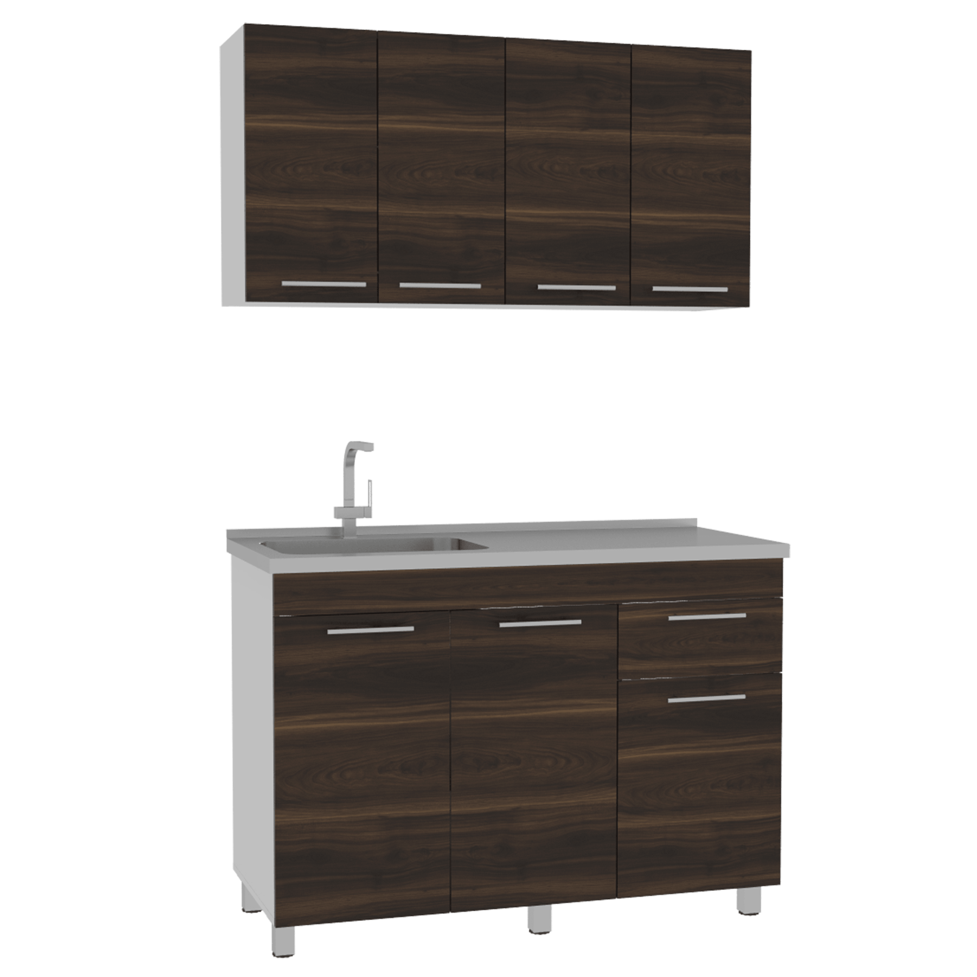 Cocina Integral Ameralto, Blanco y Caoba, Sirve para Mesón Derecho e Izquierdo - VIRTUAL MUEBLES
