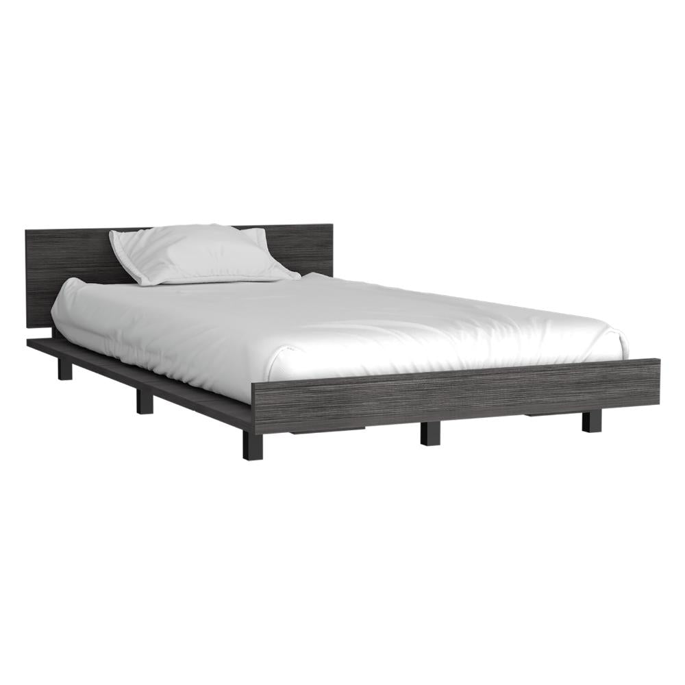 Cama Sencilla Wesley, Gris, con Patas Metálicas