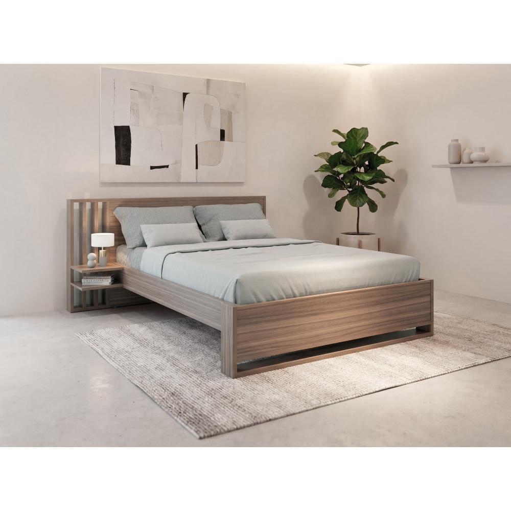 Cama Doble Vanez, Avellana, con espaldar alto incluyendo tendida de tablas
