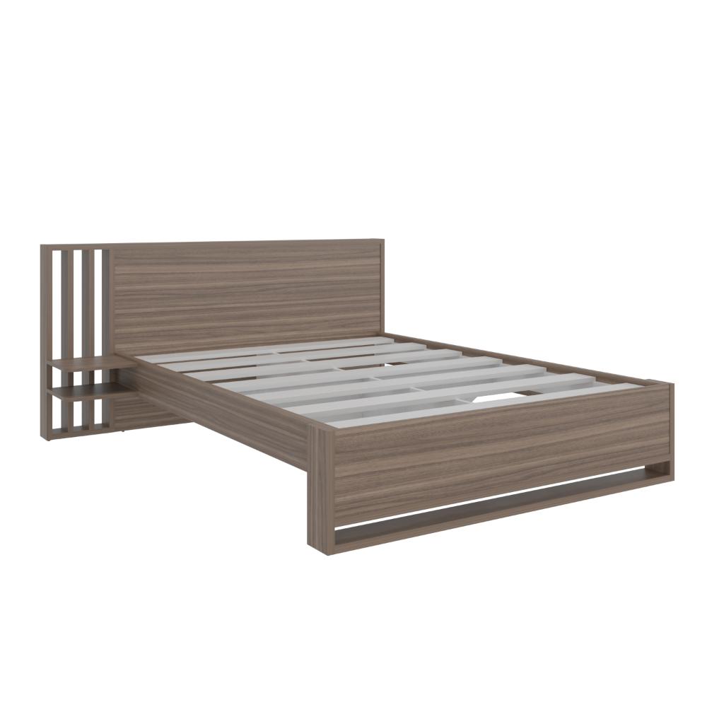 Cama Doble Vanez, Avellana, con espaldar alto incluyendo tendida de tablas