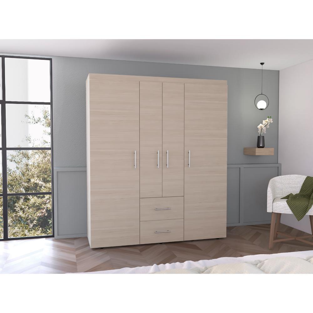 Closet Bariloche Bombay Eco, Nacar y Blanco, Con Variedad De Entrepaños y Cuatro Puertas Abatibles