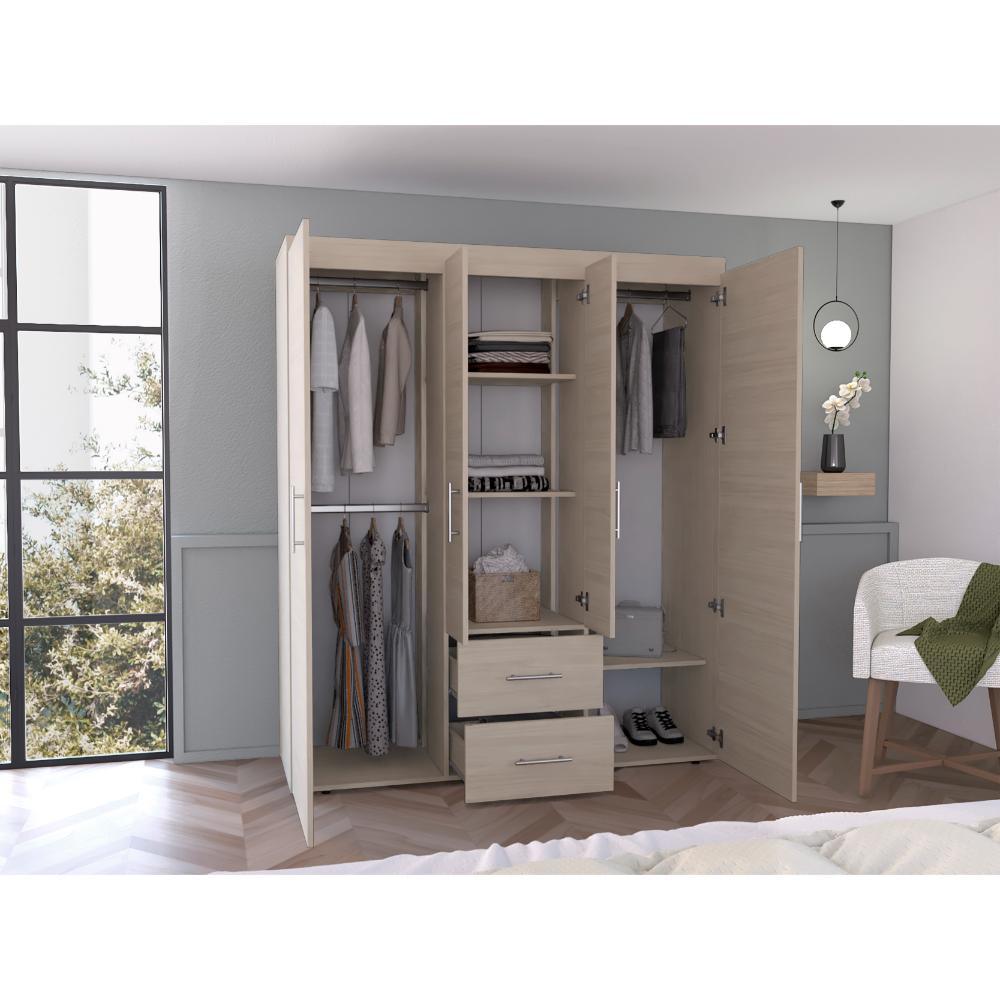 Closet Bariloche Bombay Eco, Nacar y Blanco, Con Variedad De Entrepaños y Cuatro Puertas Abatibles