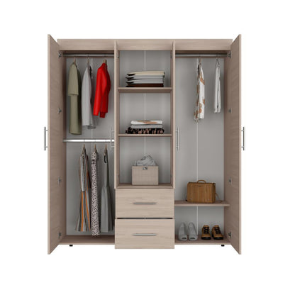 Closet Bariloche Bombay Eco, Nacar y Blanco, con Variedad de Entrepaños y Cuatro Puertas Abatibles