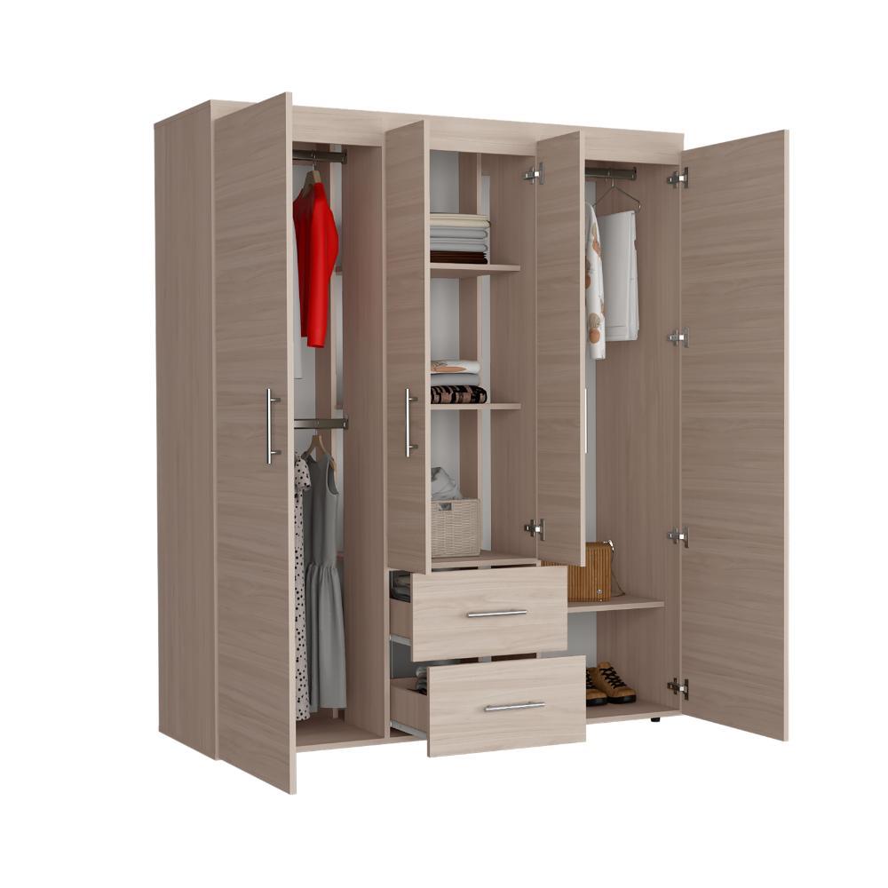 Closet Bariloche Bombay Eco, Nacar y Blanco, Con Variedad De Entrepaños y Cuatro Puertas Abatibles