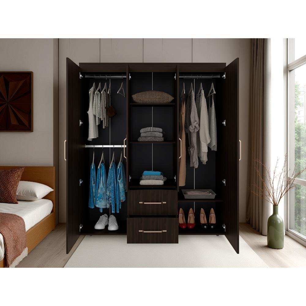 Closet Bariloche Eco, Kronos Nogal, Moderno con Variedad De Entrepaños, cuatro puertas y dos cajones ZF