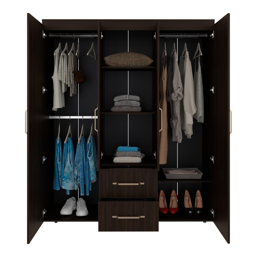 Closet Bariloche Eco, Kronos Nogal, Moderno con Variedad De Entrepaños, cuatro puertas y dos cajones ZF