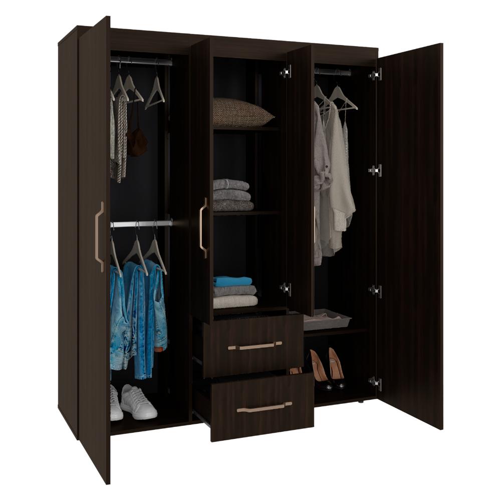 Closet Bariloche Eco, Kronos Nogal, Moderno con Variedad De Entrepaños, cuatro puertas y dos cajones ZF