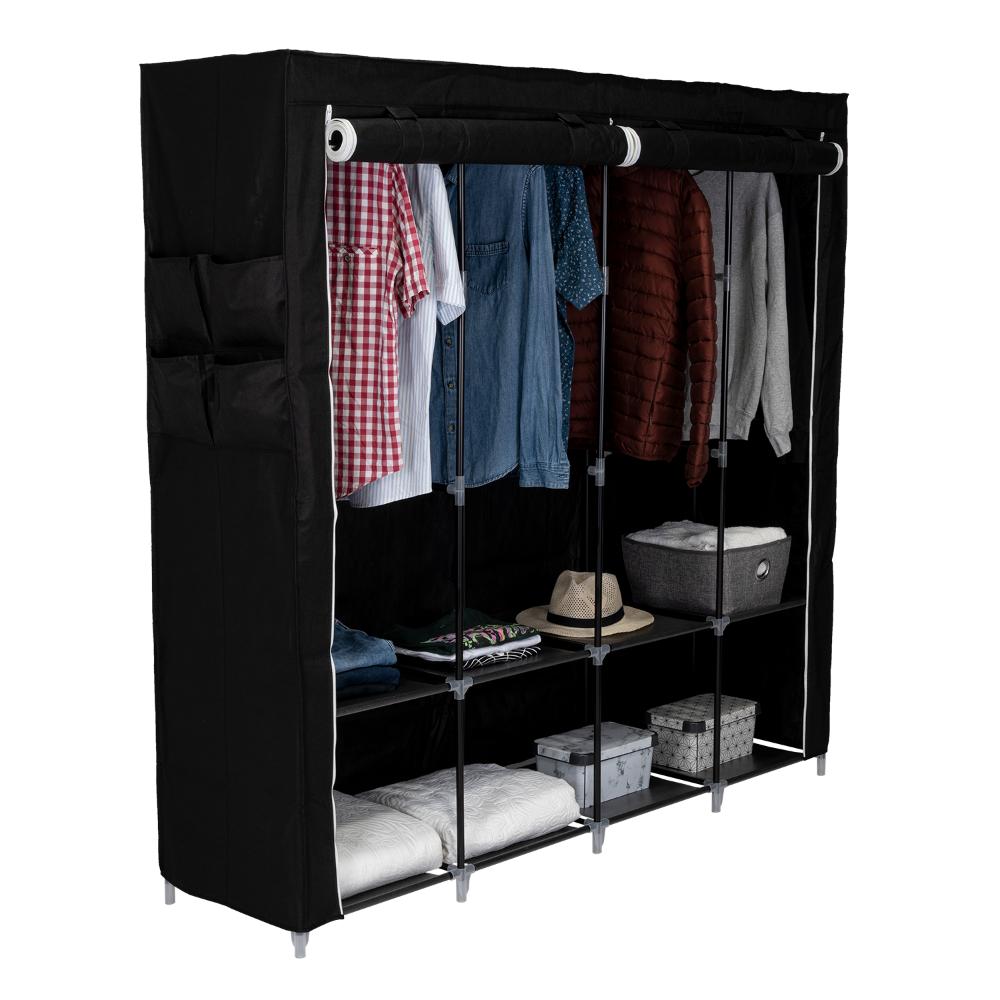 Closet Portátil Garment, Negro, Variedad de Entrepaños en Tela