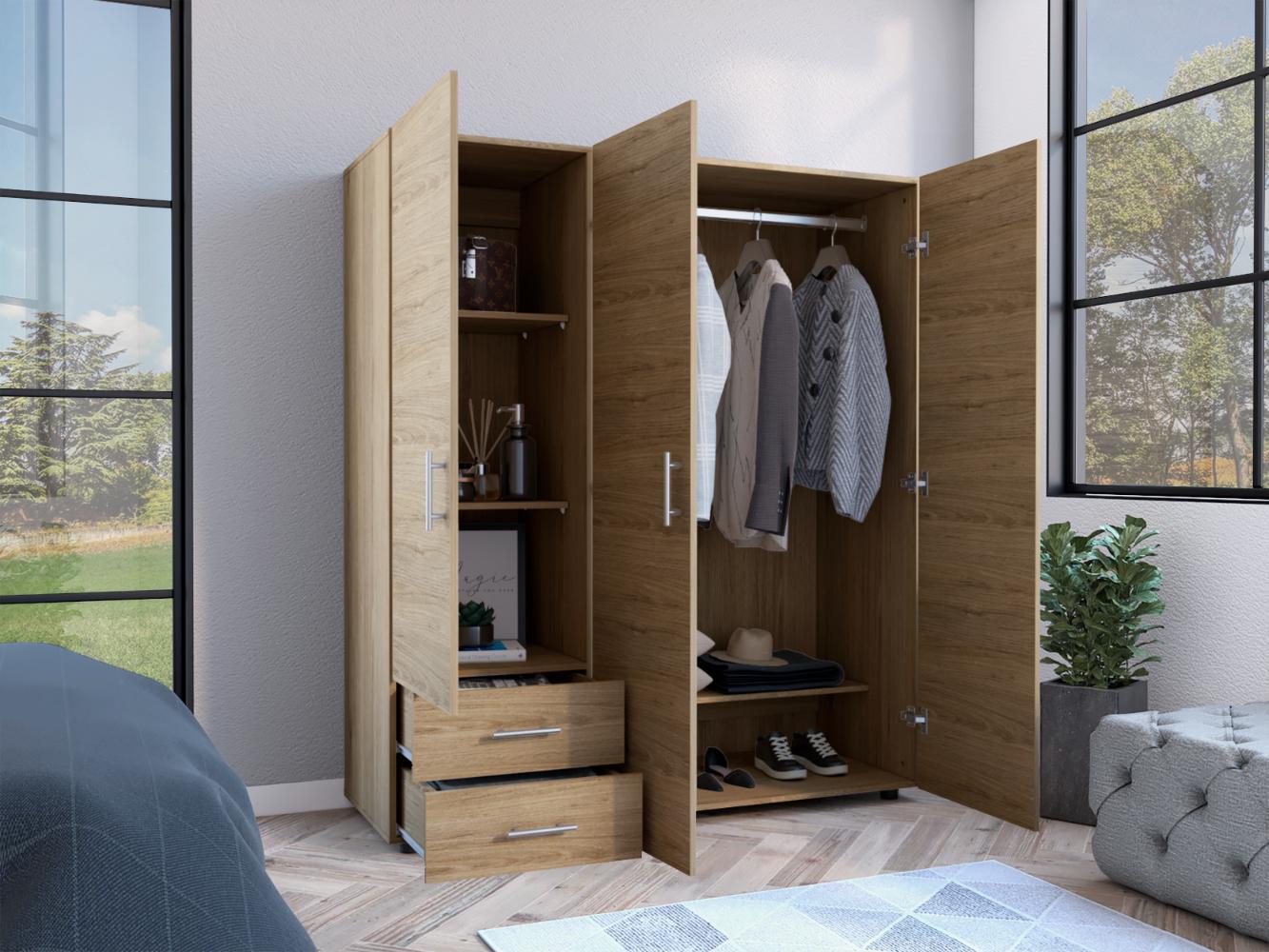 Closet Light, Beige, con Dos Cajones y Tres Puertas Batientes