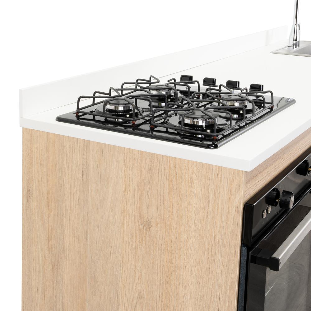 Cocina Integral Elica, Beige, Incluye Mesón Derecho con Estufa 4 Puestos A Gas + Campana + Horno